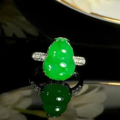 小夏珠宝缅甸天然货高冰种正阳葫芦18k时尚简约戒指