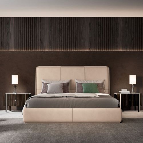 意大利轻奢风卧室家具高端磨砂皮艺双人床后现代别墅样板间主卧床