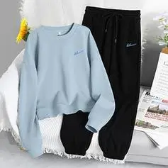 warrior回力春季新款女式运动套装橡筋收脚裤短款圆领卫衣运动服