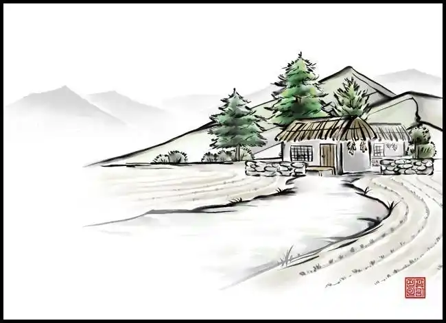 水墨乡村人家图片