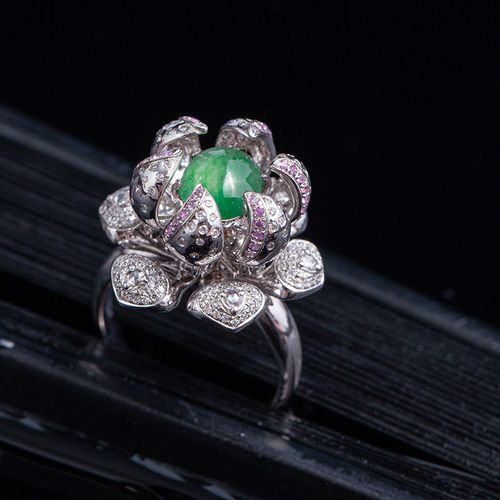 阿朵丽兹可以开合的绿蛋戒指天然缅甸翡翠a货戒指设计款太有趣