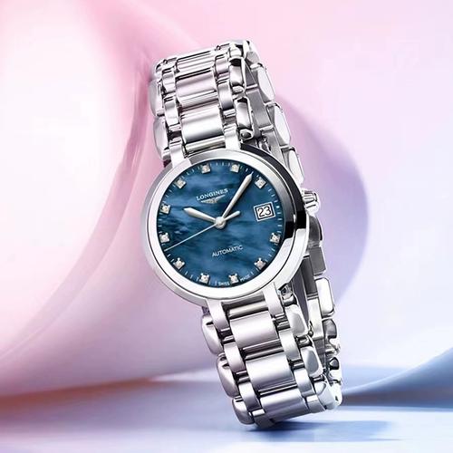 longines浪琴心月系列贝母镶钻机械女表蓝气球平替瑞士腕表