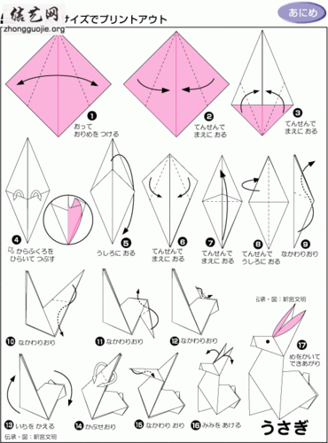 儿童手工折纸大全之兔子的折法图解╭纸的折法