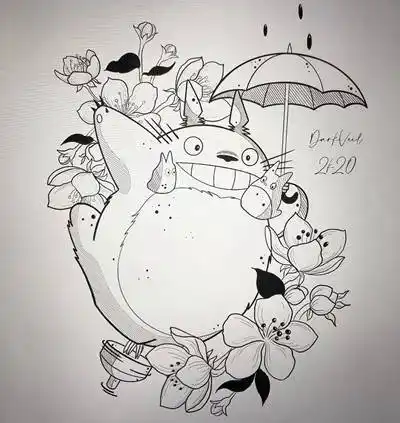 19张宫崎骏龙猫纹身手稿黑白素材