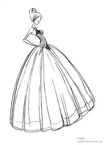 弄香花满便装设计简笔画公主服装设计简笔画黑白简笔画服装模特幼儿画