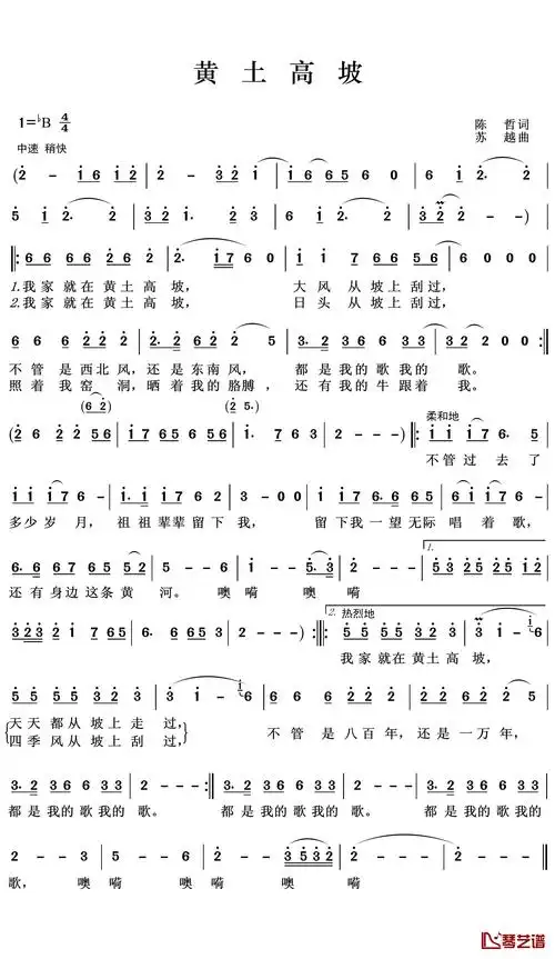 黄土高坡简谱(歌词)_李娜演唱_王wzh制谱