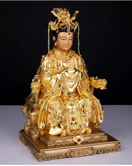七宝莲 泰山奶奶碧霞元君神像纯铜手工贴金泰山圣母娘娘像供奉道家