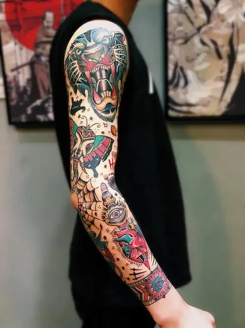 old school 花臂_纹身图案手稿图片_马宁的纹身作品集