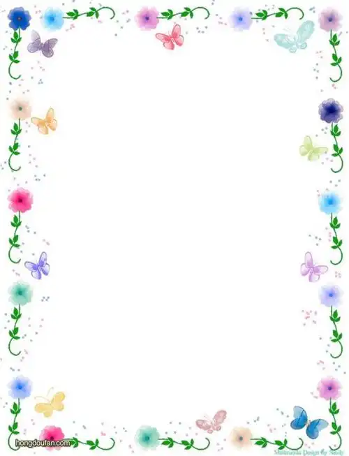 带有彩色花朵和蝴蝶装饰边框的空白纸张a4图片打印下载