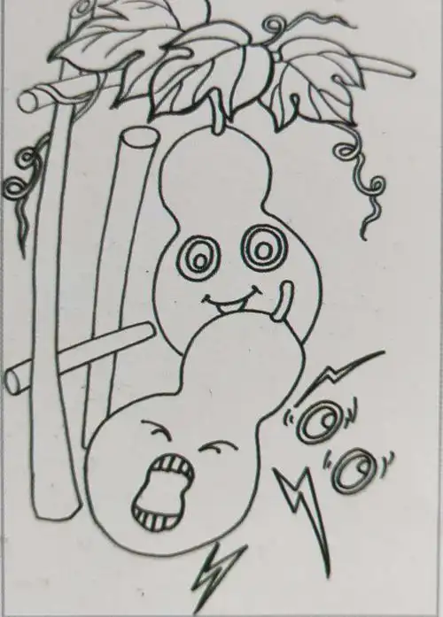 看,兰娃从葫芦藤上落了下来.