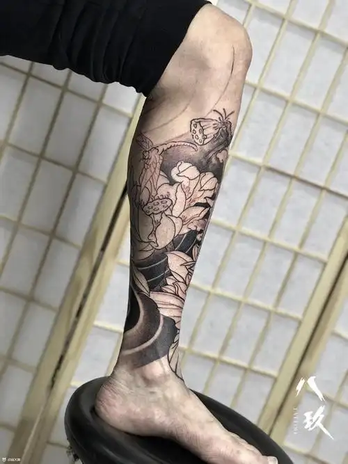 包小腿鲤鱼_纹身图案手稿图片_胶东巳雕的纹身作品集