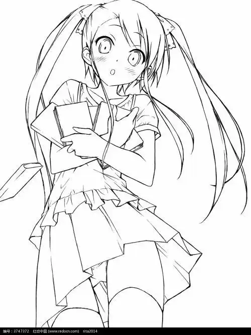 卡通人物画女孩扎马尾的女孩简笔画