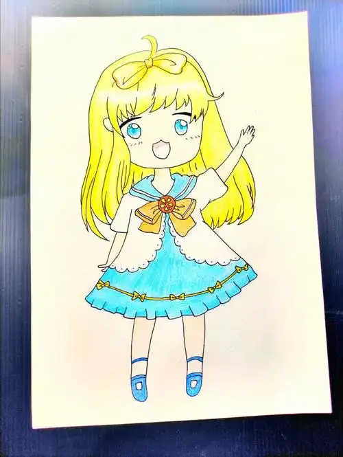 儿童画打卡no129动漫女孩彩铅