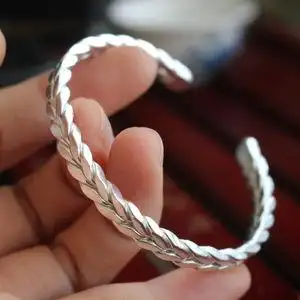 锦上花 999足银手镯男女可戴款式 小众手工银饰定制麦穗纹镯子