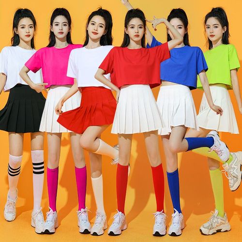 中小学生t恤夏季糖果色啦啦操演出拉拉队表演运动会毕业季闺蜜服