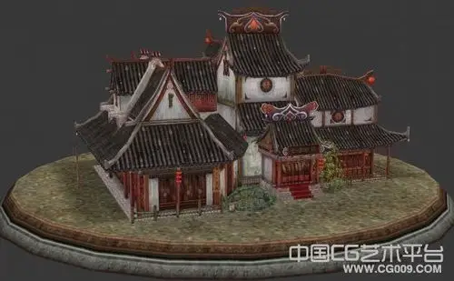 红木白墙青瓦古代客栈驿站酒楼3d东方建筑模型下载-建筑模型区 - cg