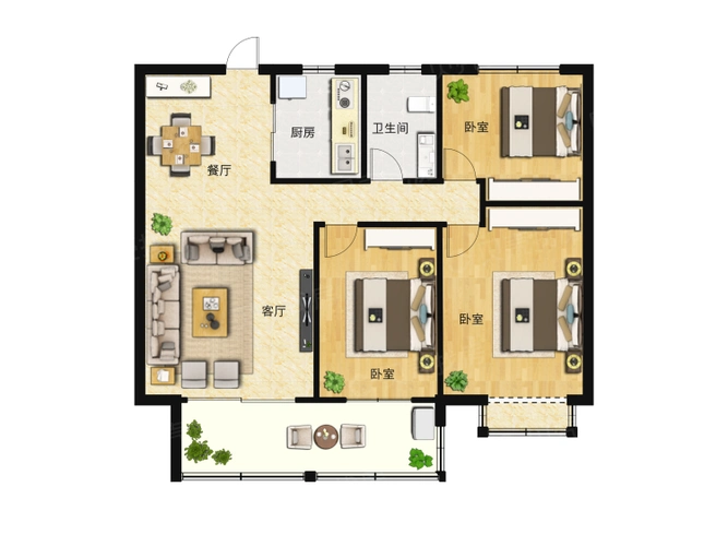 祥生西江樾3室2厅1卫户型图