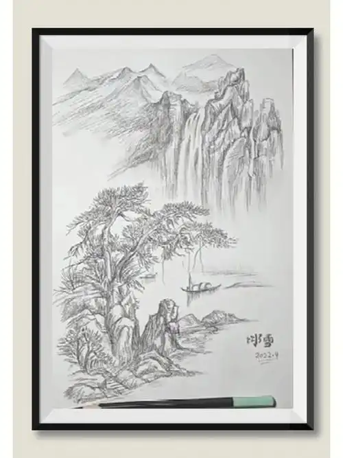 炭笔山水画打卡练习