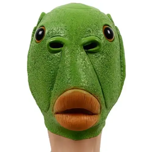 绿鱼头怪头套小孩怪鱼头面具无异味硅胶网红面罩儿童个性喝水拍照feng