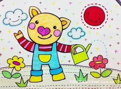 少儿水彩画摩托简笔画绘画着色教你画画笔画盘简笔画水彩笔上色很好看