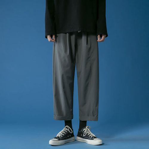 野颂上宽下窄裤男适合腿粗男生穿的裤子男装日系潮流阔腿裤男直筒宽松