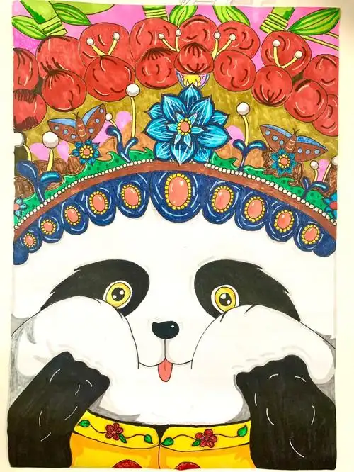 儿童画马克笔彩色线描装饰画