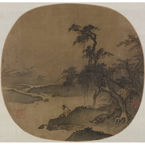 临流抚琴图页绘画宋高清复制品画稿装裱绢本国画书房绢布微喷挂画