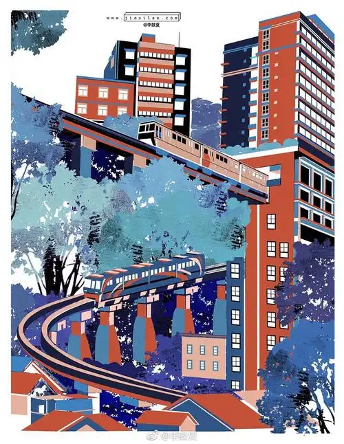 重庆城市插画细节图 穿楼轻轨.