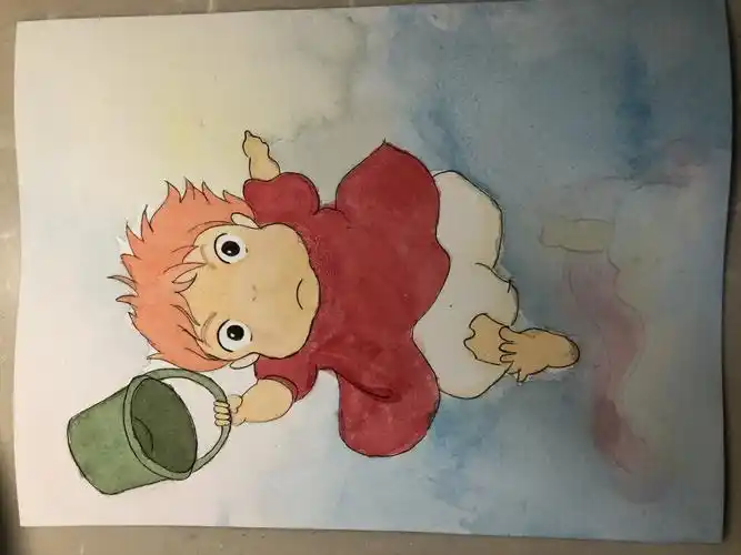 零基础水彩悬崖上的金鱼姬波妞