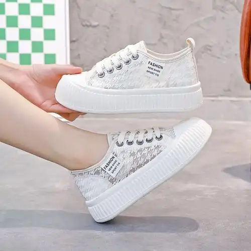 透气2023年新款网鞋女夏季超火镂空蕾丝纱网薄款休闲松糕厚底板鞋