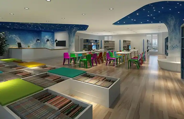 郑州小学装修公司图书馆设计案例效果图赏析-京创装饰