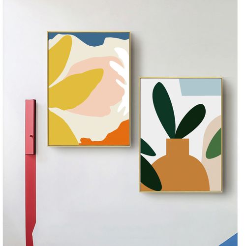 北欧风格现代简约可爱花瓶叶子个性抽象高清微清微现代装饰画