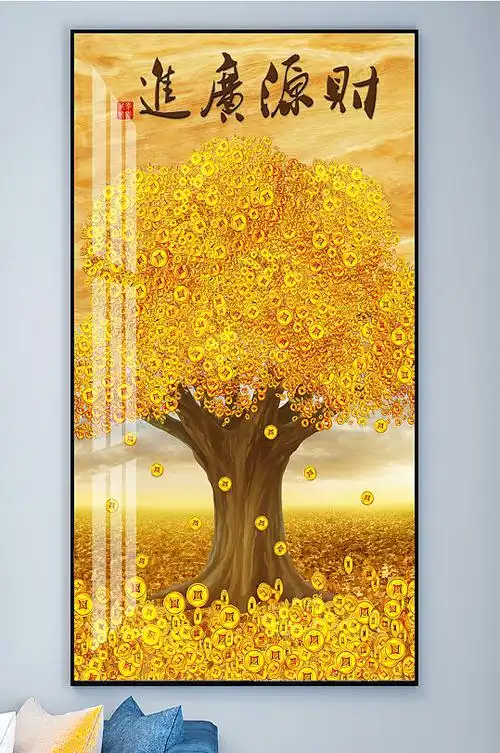金色发财树装饰画立即下载财源广进玄关装饰画立即下载财神关老爷招财