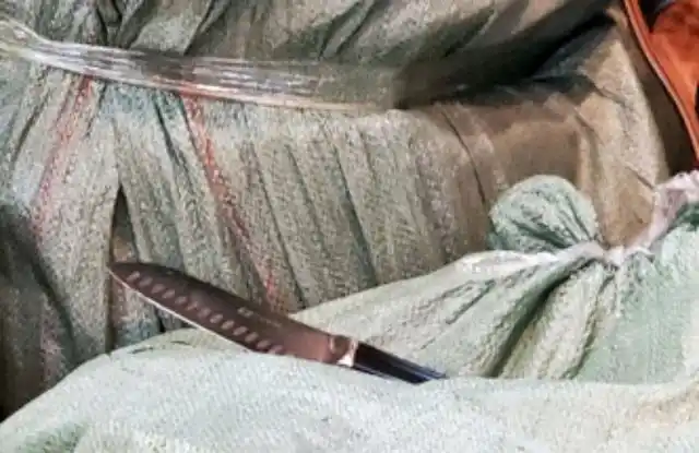 案发时,时装店女职员怀疑情绪激动,在店内取出一把利刀,向清洁工腹部.