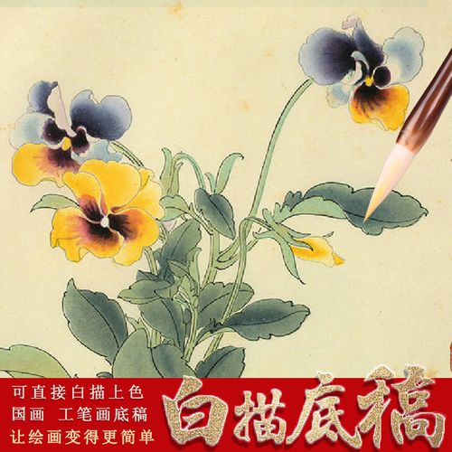 g4工笔画白描底稿临摹练习初学者入门中国画寿桃牡丹花勾线熟宣纸