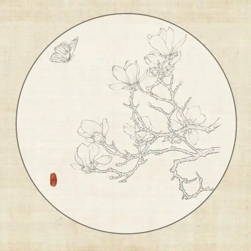 玉兰花团扇线稿.#团扇 #procreate绘画 #工笔 # - 抖音