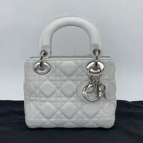 迪奥白色羊皮银扣三格戴妃单肩包