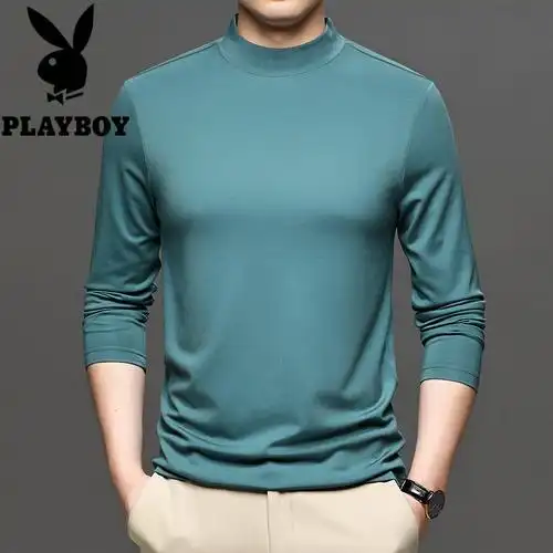 纯色半高领打底衫长袖t恤男日系时尚百搭男士体恤衣服男2023秋季新款