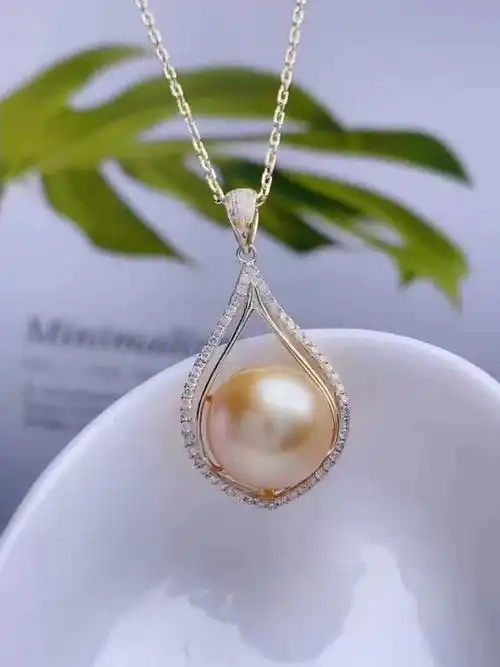 金米珠宝18k钻石吊坠南洋金珠海水珍珠项坠空托diy首饰新黄金配件