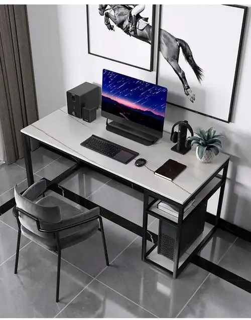 ‼️ 北欧岩板电脑桌台式现代简约家用大理石轻奢书桌 配套椅子【