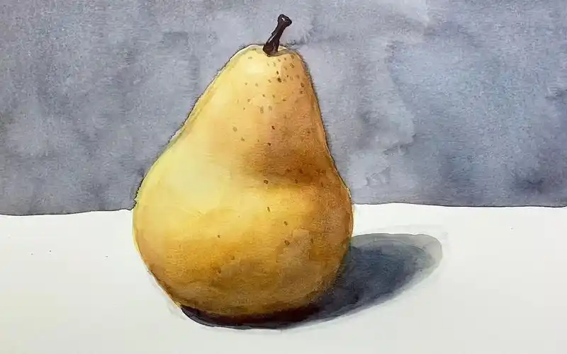 【水彩】静物,水彩入门/用扁刷和书法毛笔画一个梨(这家伙总是用这个