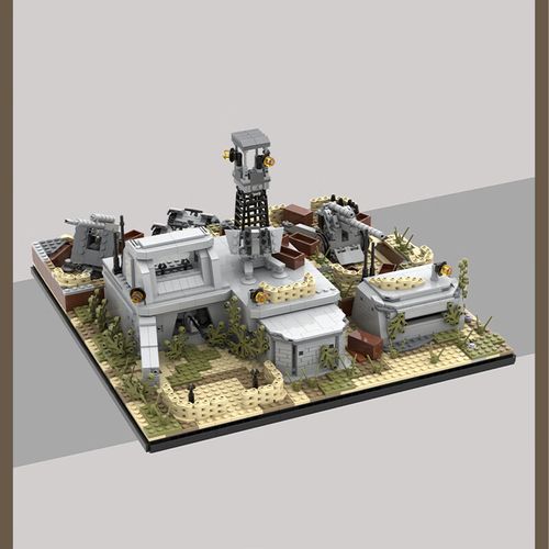 乐高(lego)军事基地 二战场景积木同款废墟北非战场碉堡防空洞战壕