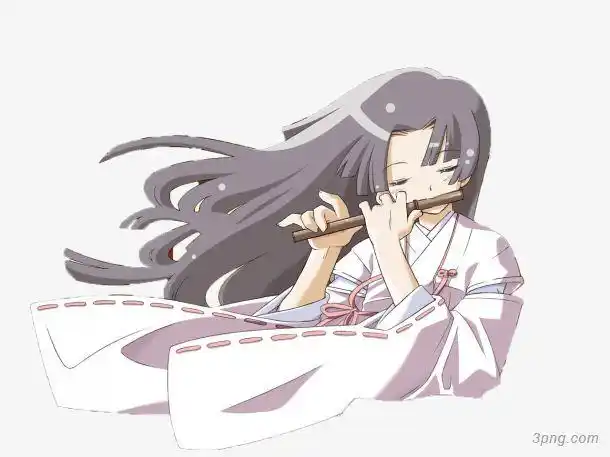 吹箫女孩png素材透明免抠图片卡通手绘