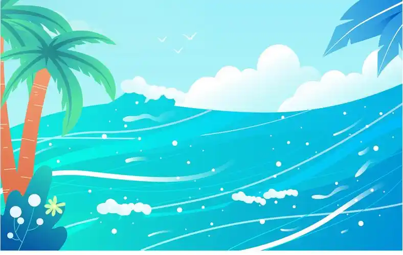 卡通夏季出游夏天海边度假旅游节气矢量插画