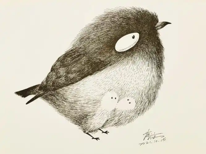 钢笔画毛茸茸的鸟妈妈步骤图