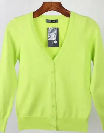 韩版修身v领长袖针织衫女开衫短款小外套纯色空调衫秋季女装 浅绿色