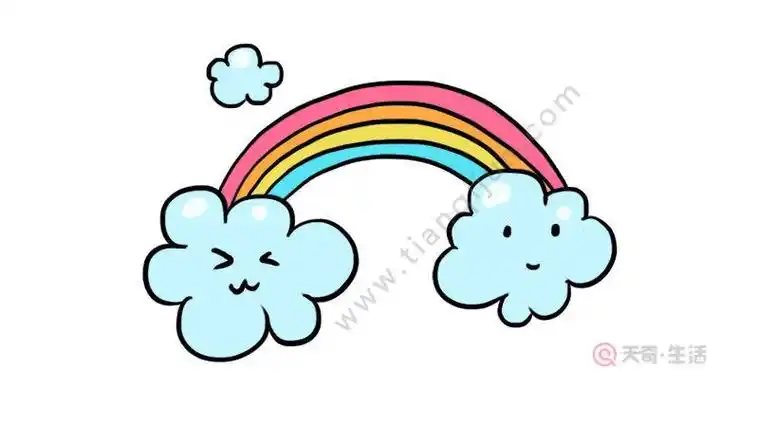蓝天白云太阳彩虹简笔画