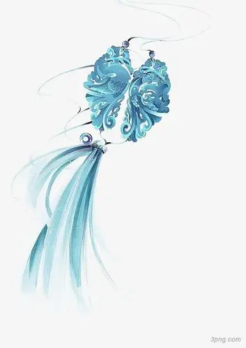 古风蓝色镂空玉佩png素材透明免抠图片-装饰效果