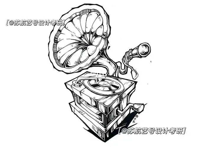 黑白装饰画日常单体示范—乐器元素训练