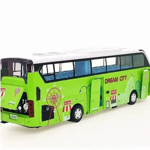 合金车模旅游大巴士长途大客车公交车合金汽车模型回力玩具车单节公交